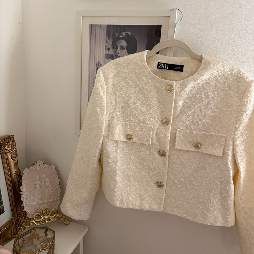 Zara Ivory Textured Women's Blazer